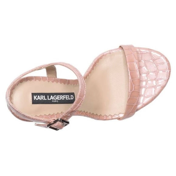 Karl Lagerfeld Paris Pearl Crocodile Heel Sandals Size 7.5 New in Box